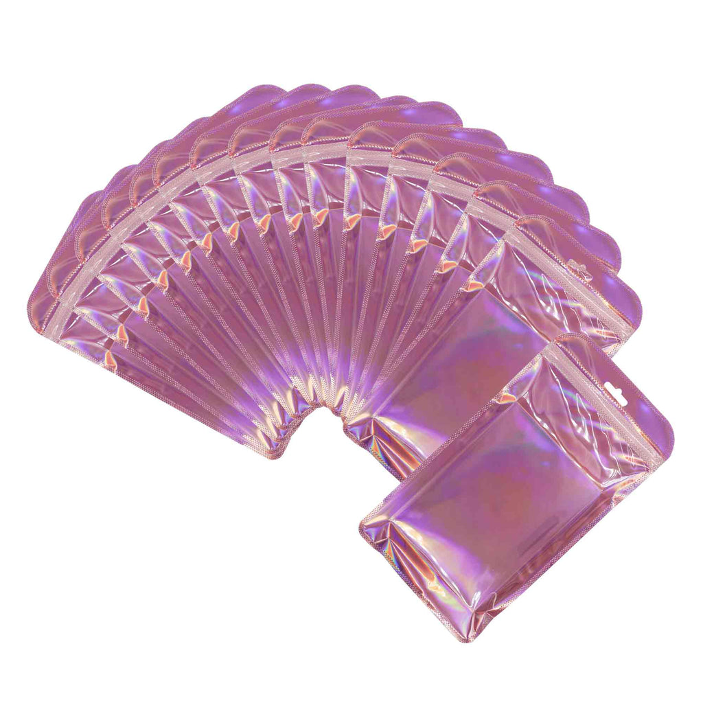 Clear WIndow Purple Ziplock Packaging Pouch Heat Sealable Reclosable Transparent Front Holographic Zipper Bag