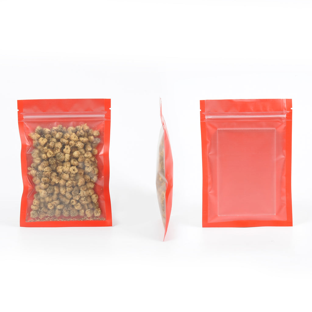 Custom Printed:7.5x13cm One Side Clear Matte Zip Lock Pouches Resealable Various Color Flat Plastic Packag e Bags with Frosted Window