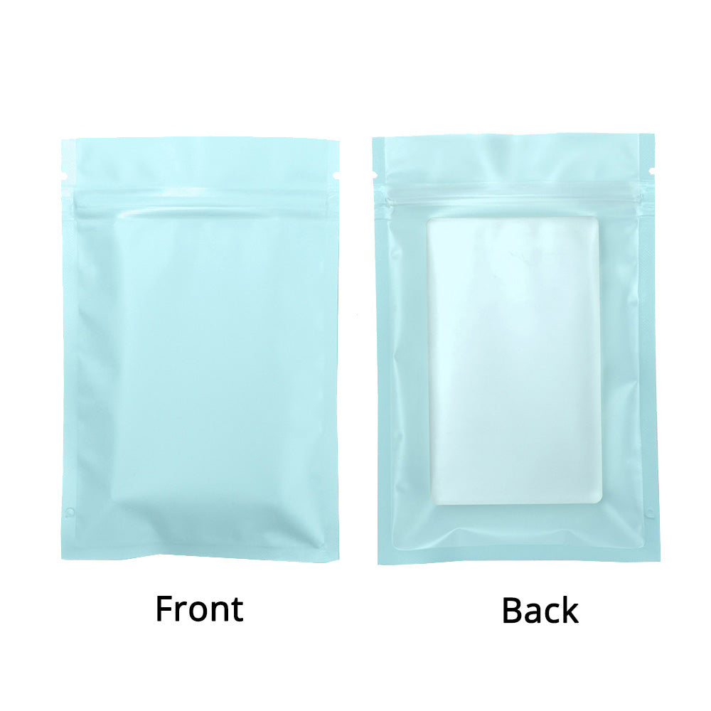 Custom Printed:7.5x13cm One Side Clear Matte Zip Lock Pouches Resealable Various Color Flat Plastic Packag e Bags with Frosted Window