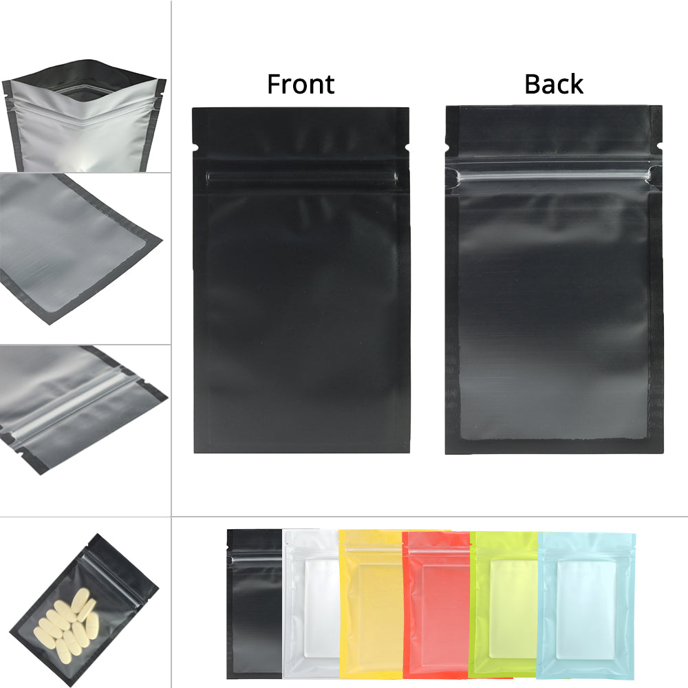 Custom Printed:7.5x13cm One Side Clear Matte Zip Lock Pouches Resealable Various Color Flat Plastic Packag e Bags with Frosted Window