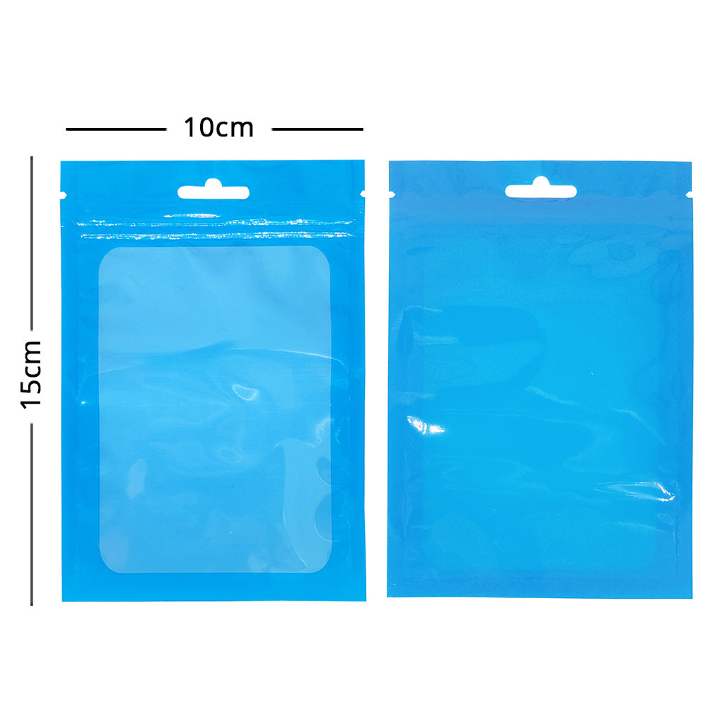 Glossy Blue Plastic Bag With Clear Window Resealable Waterproof Beauty Egg Zip Lock Pouches With Butterfly Hole