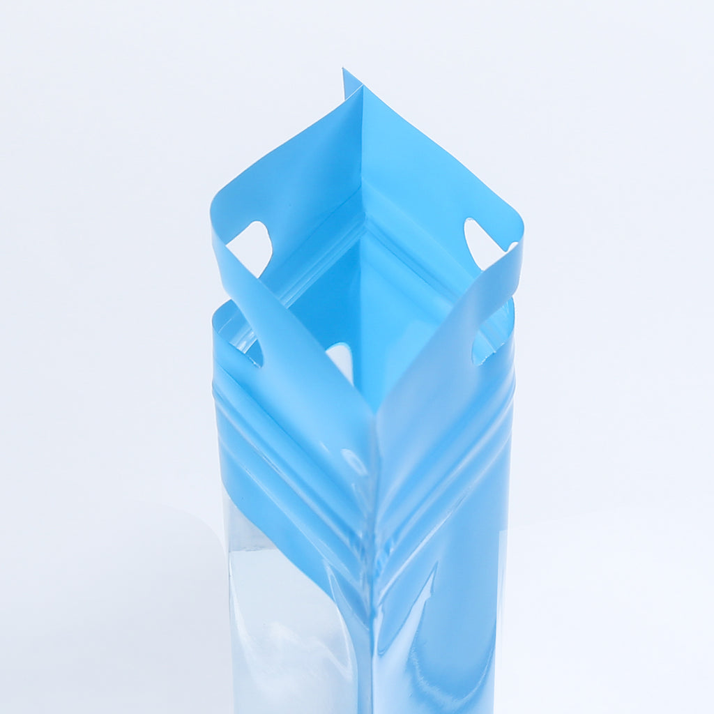Glossy Blue Plastic Bag With Clear Window Resealable Waterproof Beauty Egg Zip Lock Pouches With Butterfly Hole