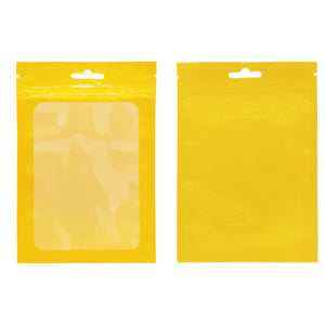 Glossy Yellow Flat Bottom Plastic Bag Eco-friendly Waterproof Zip Lock Pouches With Butterfly Hole