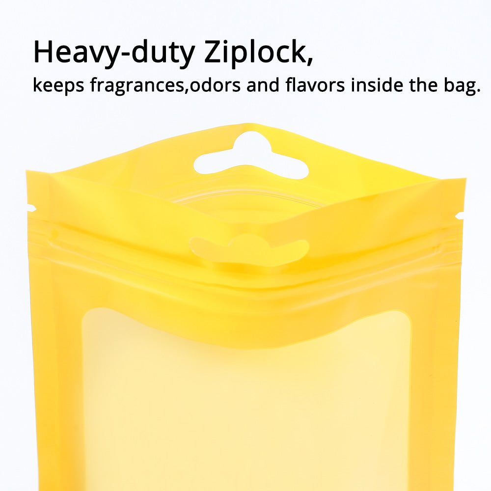 Glossy Yellow Flat Bottom Plastic Bag Eco-friendly Waterproof Zip Lock Pouches With Butterfly Hole