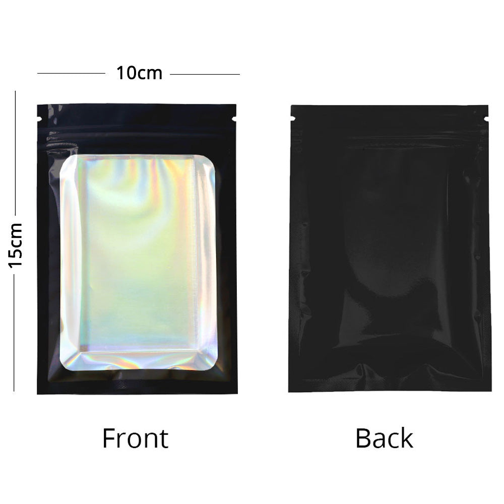 Glossy Black Mylar Bags Aluminum Foil Heat Seal Various Sizes Zipper Flat Bottom Zip Lock Jewelry Pouch With Transparent Window