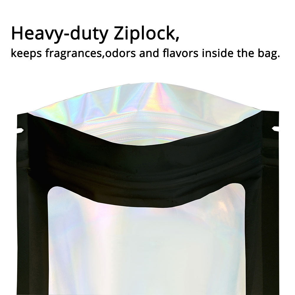 Glossy Black Mylar Bags Aluminum Foil Heat Seal Various Sizes Zipper Flat Bottom Zip Lock Jewelry Pouch With Transparent Window