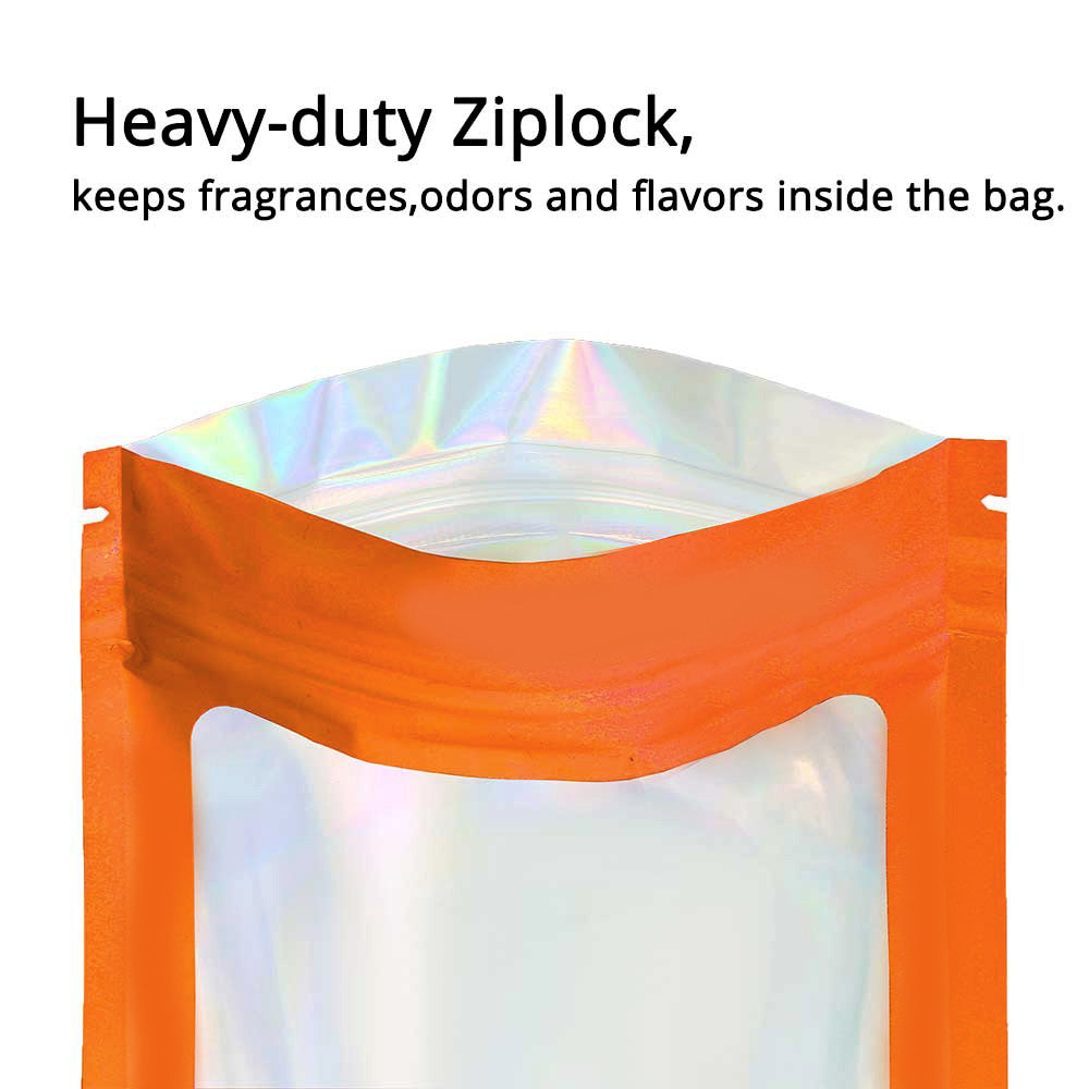 Eco-friendly Mylar Package Bags Besealable Waterproof Smell Proof Glossy Orange Flat Heat Seal Aluminum Foil Zip Lock Pouches