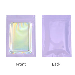Reusable Flat Bottom Mylar Package Bags Resealable Eco-friendly Heat Sealing Foil Glossy Purple Zip Lock Pouches