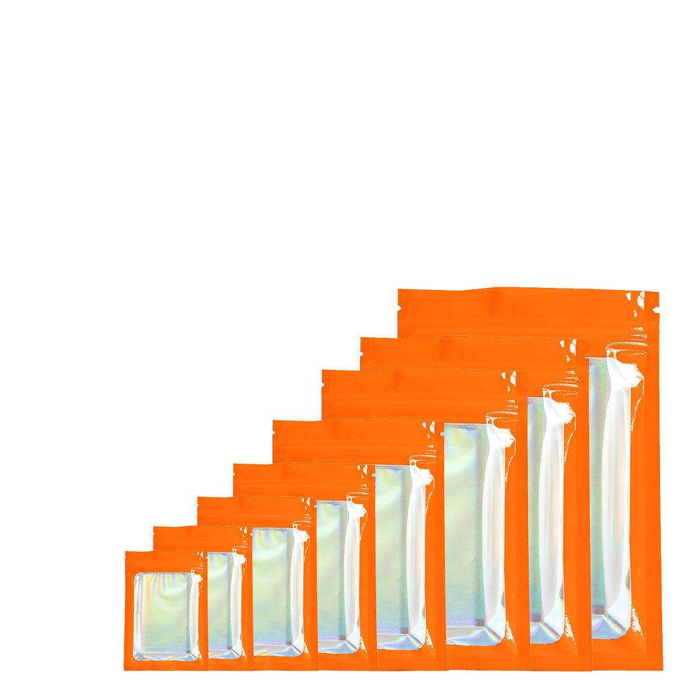 Eco-friendly Mylar Package Bags Besealable Waterproof Smell Proof Glossy Orange Flat Heat Seal Aluminum Foil Zip Lock Pouches