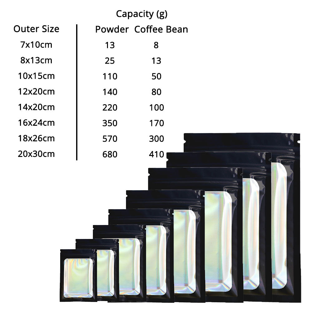 Glossy Black Mylar Bags Aluminum Foil Heat Seal Various Sizes Zipper Flat Bottom Zip Lock Jewelry Pouch With Transparent Window