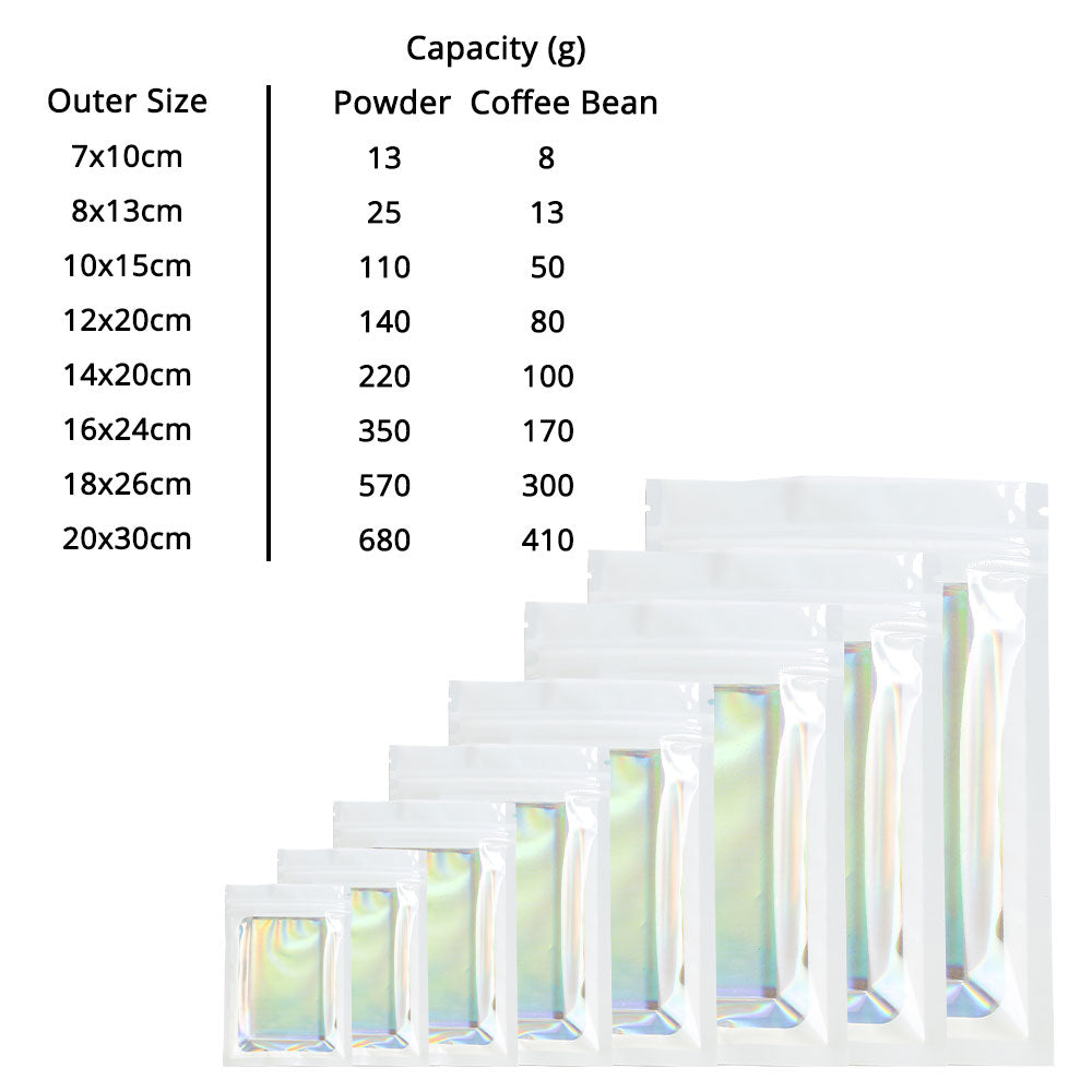 Glossy White Flat Bottom Foil Myalr Package Bags Besealable Reusable Heat Sealing Zip Lock Pouches For Snack Candy Nut Storage Sachet