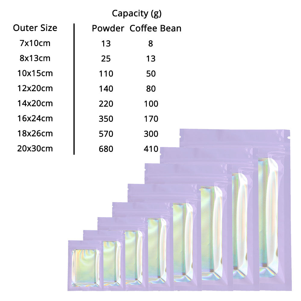 Reusable Flat Bottom Mylar Package Bags Resealable Eco-friendly Heat Sealing Foil Glossy Purple Zip Lock Pouches