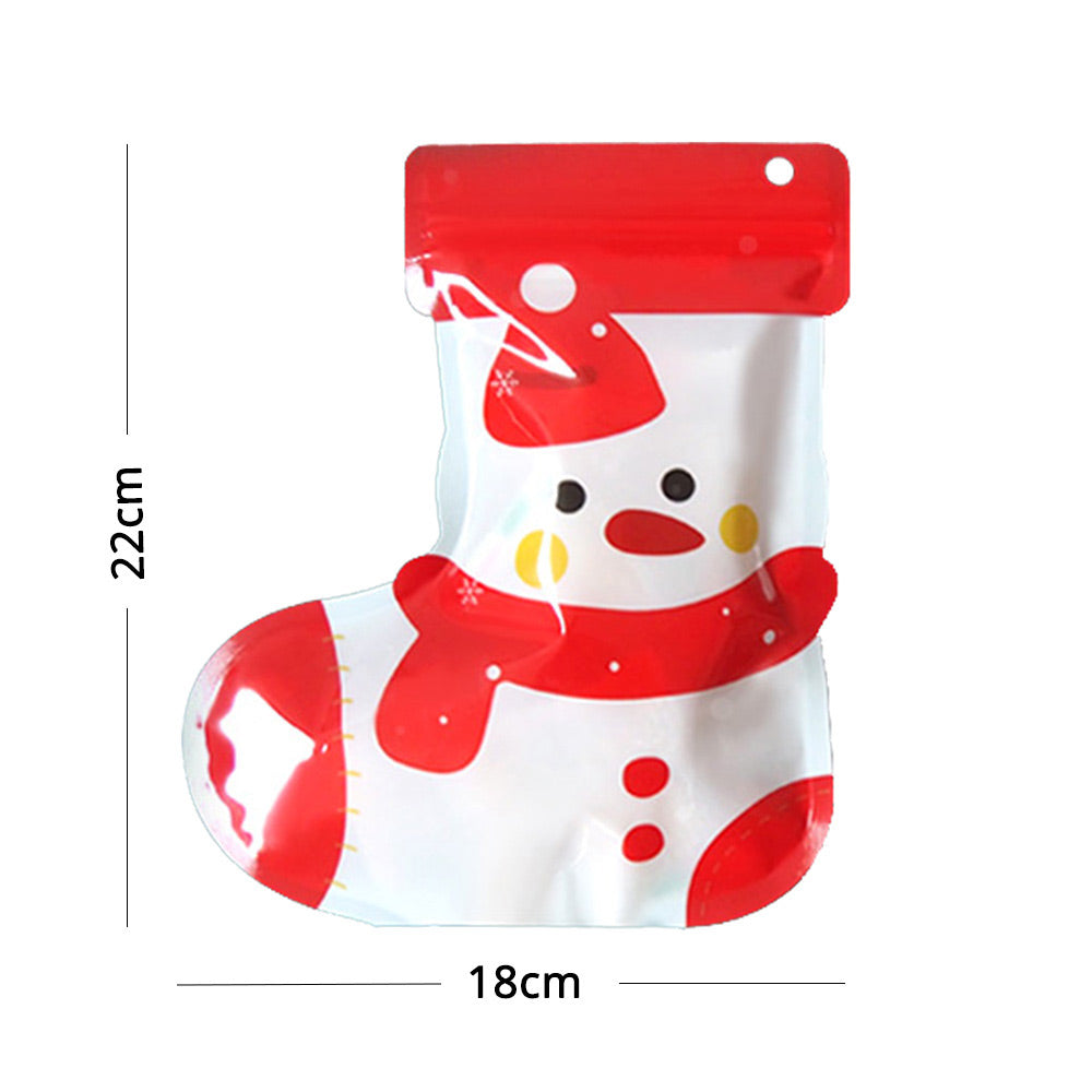 100pcs Flat Plastic Santa Claus Christmas Snowman Elk Ziplock Candy Cookie Sweet Gift Stocking Pouch Christmas Mylar Packing Bag