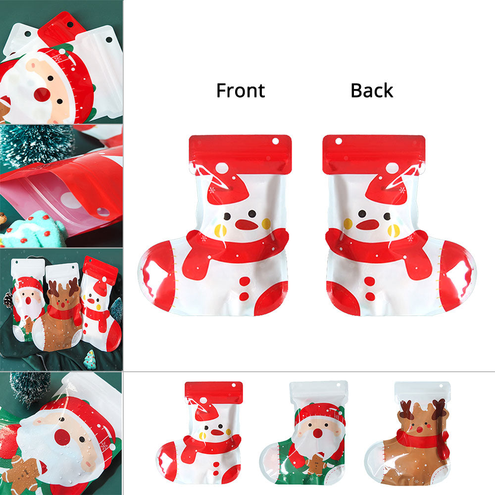 100pcs Flat Plastic Santa Claus Christmas Snowman Elk Ziplock Candy Cookie Sweet Gift Stocking Pouch Christmas Mylar Packing Bag