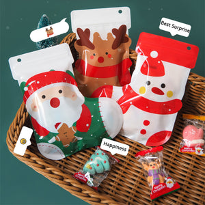 100pcs Flat Plastic Santa Claus Christmas Snowman Elk Ziplock Candy Cookie Sweet Gift Stocking Pouch Christmas Mylar Packing Bag