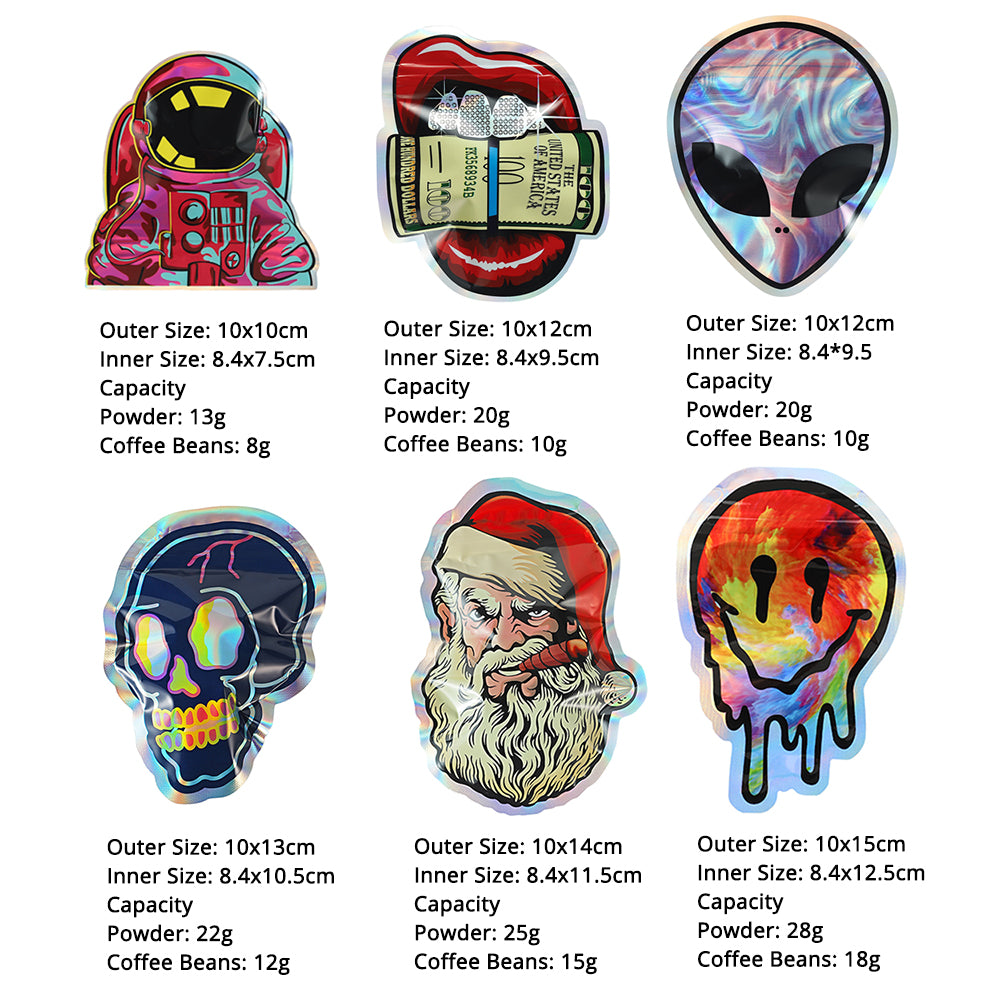 Various Designs 3.5g Mylar Bag Smel Proof Reusable Flat Aluminum Foil Ziplock Pouch