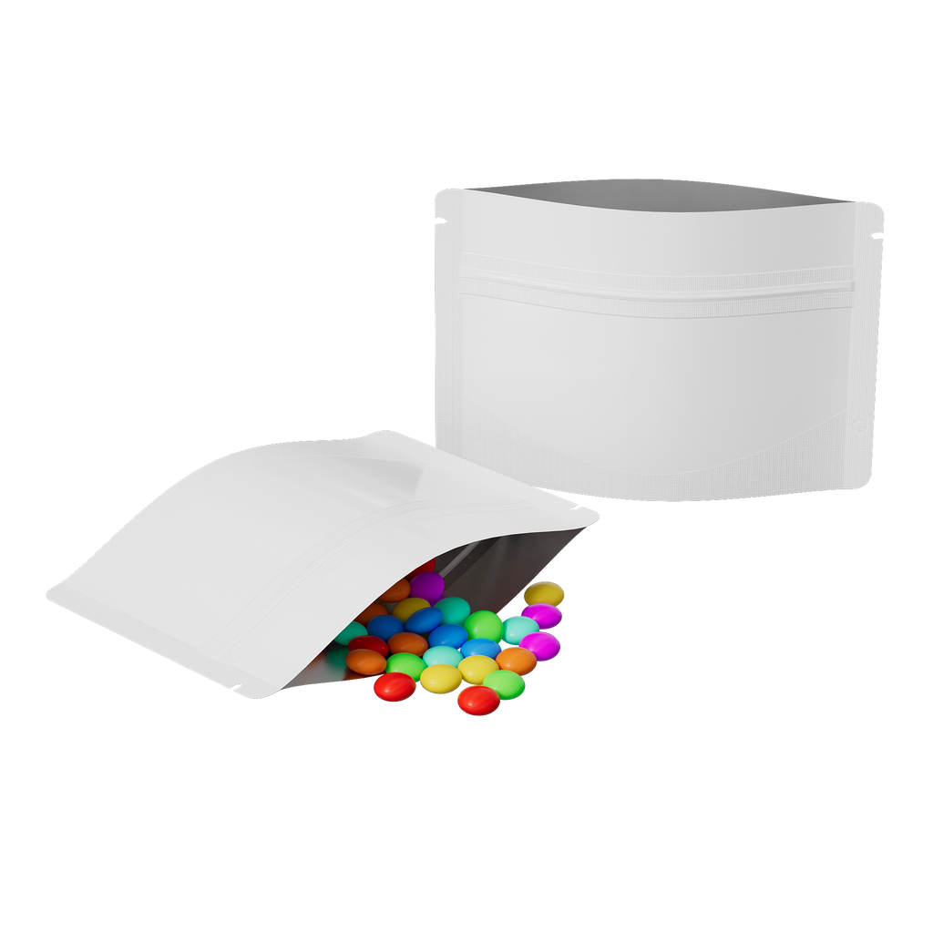 Aluminum Foil Stand Up Heat Sealing Zip Lock Pouches Tear Notch Smell Proof Glossy White Coffee Bean Mylar Packaging Bags