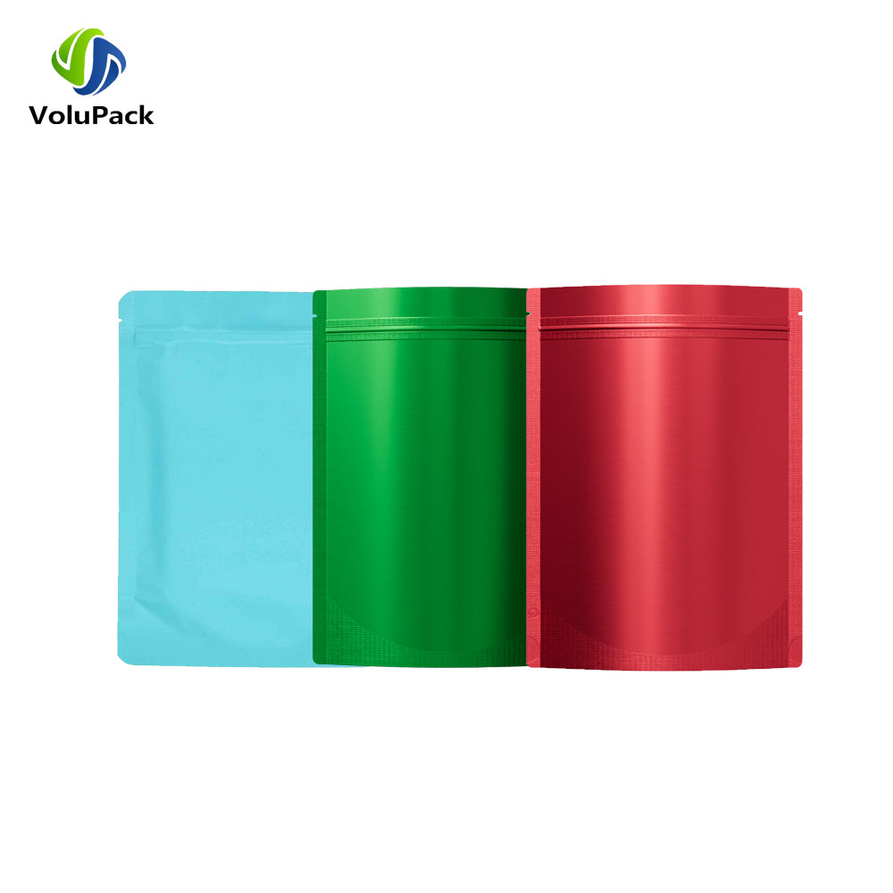 Aluminum Foil Matte Red Green Blue Stand Up Pouches Reusable Smeel Proof Snacks Sachet Heat Sealing Zip Lock Mylar Bags