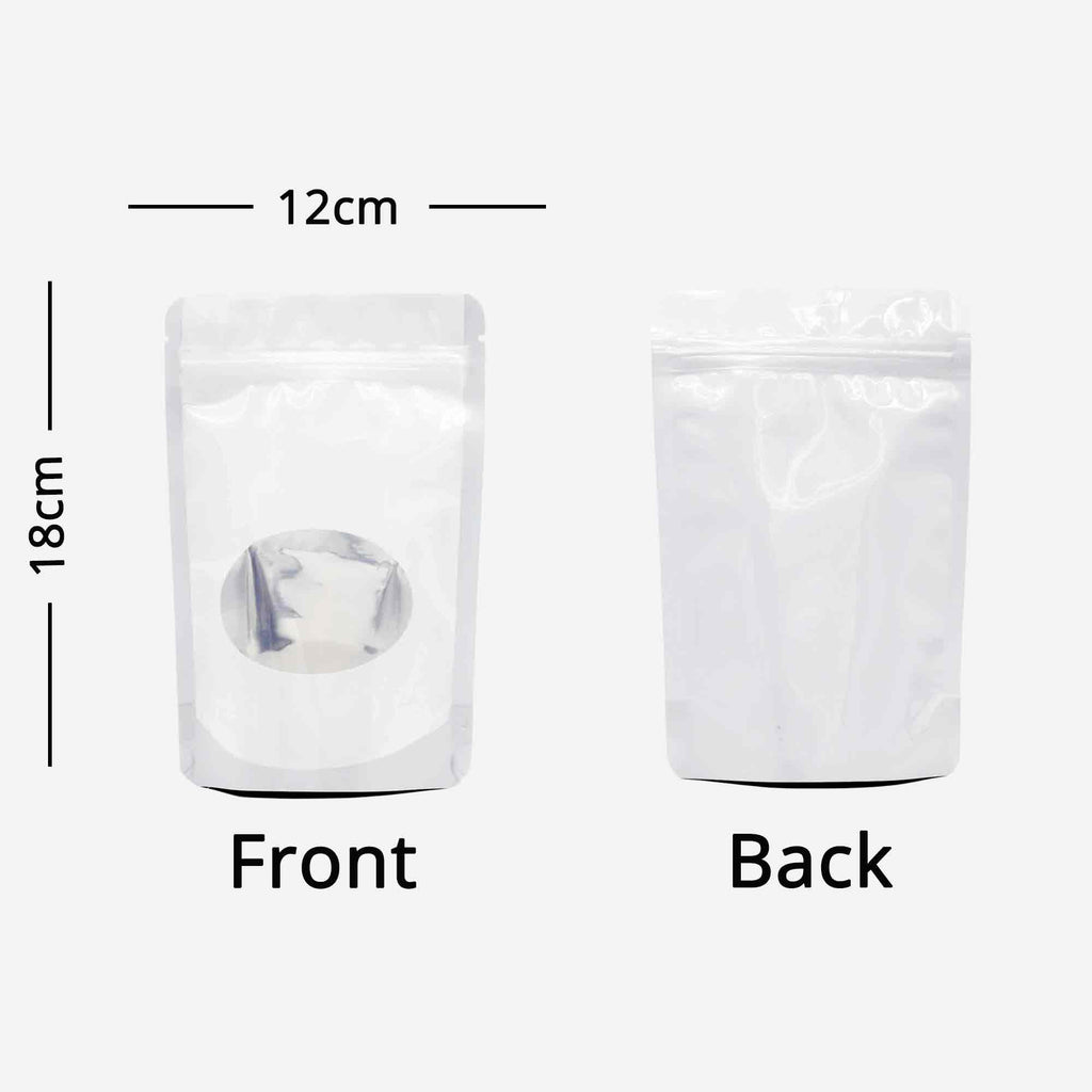 12x18cm 14x20cm Glossy White Standing Up Zip Lock Pouches Resealable Aluminum Foil Heat Seal Mylar Bags Doypack With Clear Window
