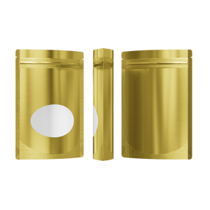 14x20cm Aluminum Foil Food Standing Up Zipper Lock Pouches Eco-friendly Glossy Gold Mylar Package Bags With Clear Oval Window