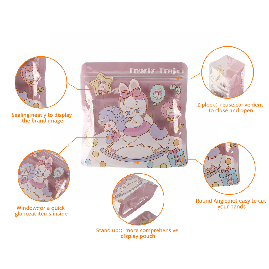 13x13cm Square Stand Up Zipper Doypack Smell Proof Reclosable Food Packaging Cute Animal Colorful Printed Zip Lock Bags