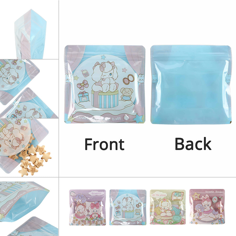 13x13cm Square Stand Up Zipper Doypack Smell Proof Reclosable Food Packaging Cute Animal Colorful Printed Zip Lock Bags