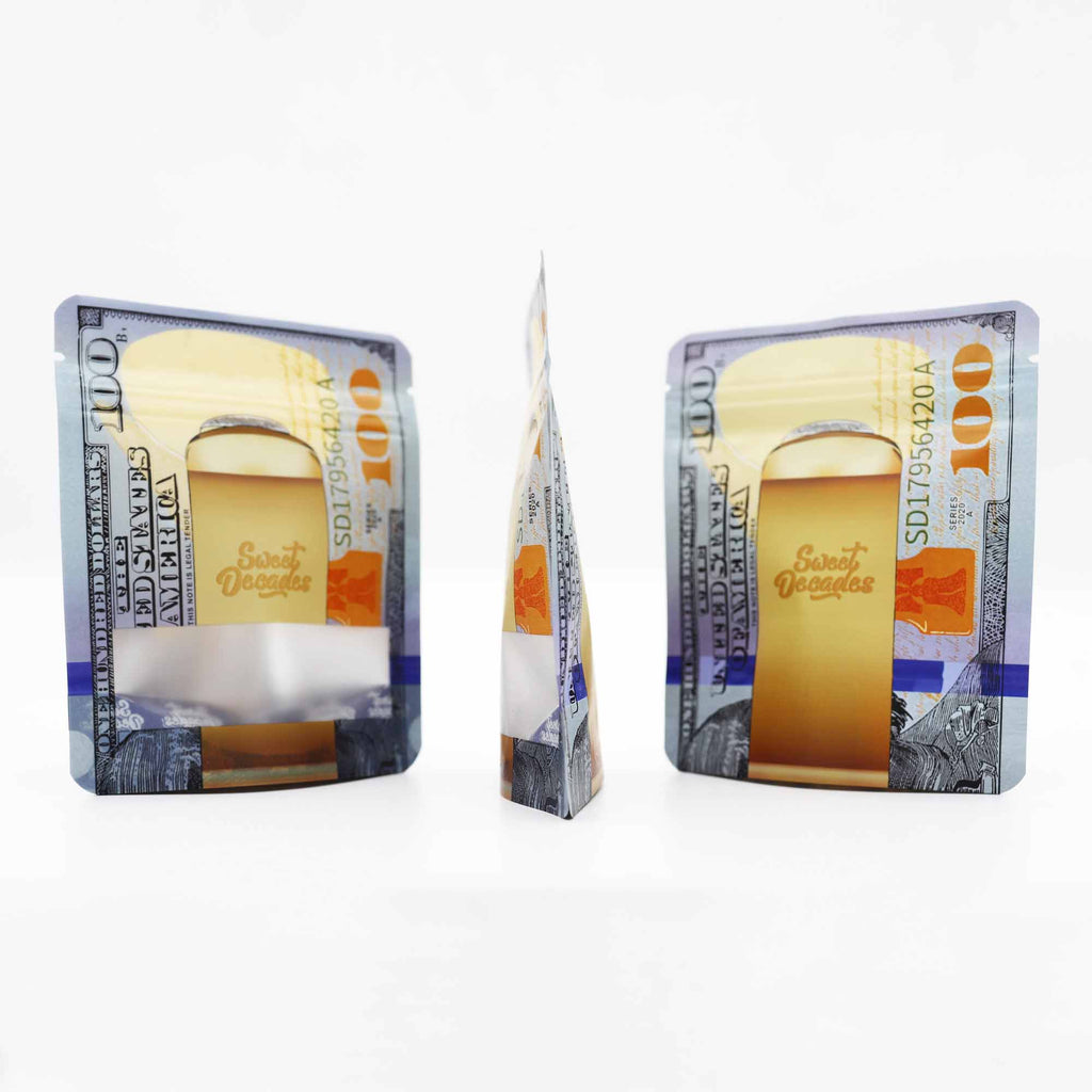 10x12cm Dollar Money Print Stand Up Pouch Frosted Window Smell Proof Herbal Flower Zip Lock 3.5g Mylar Bags