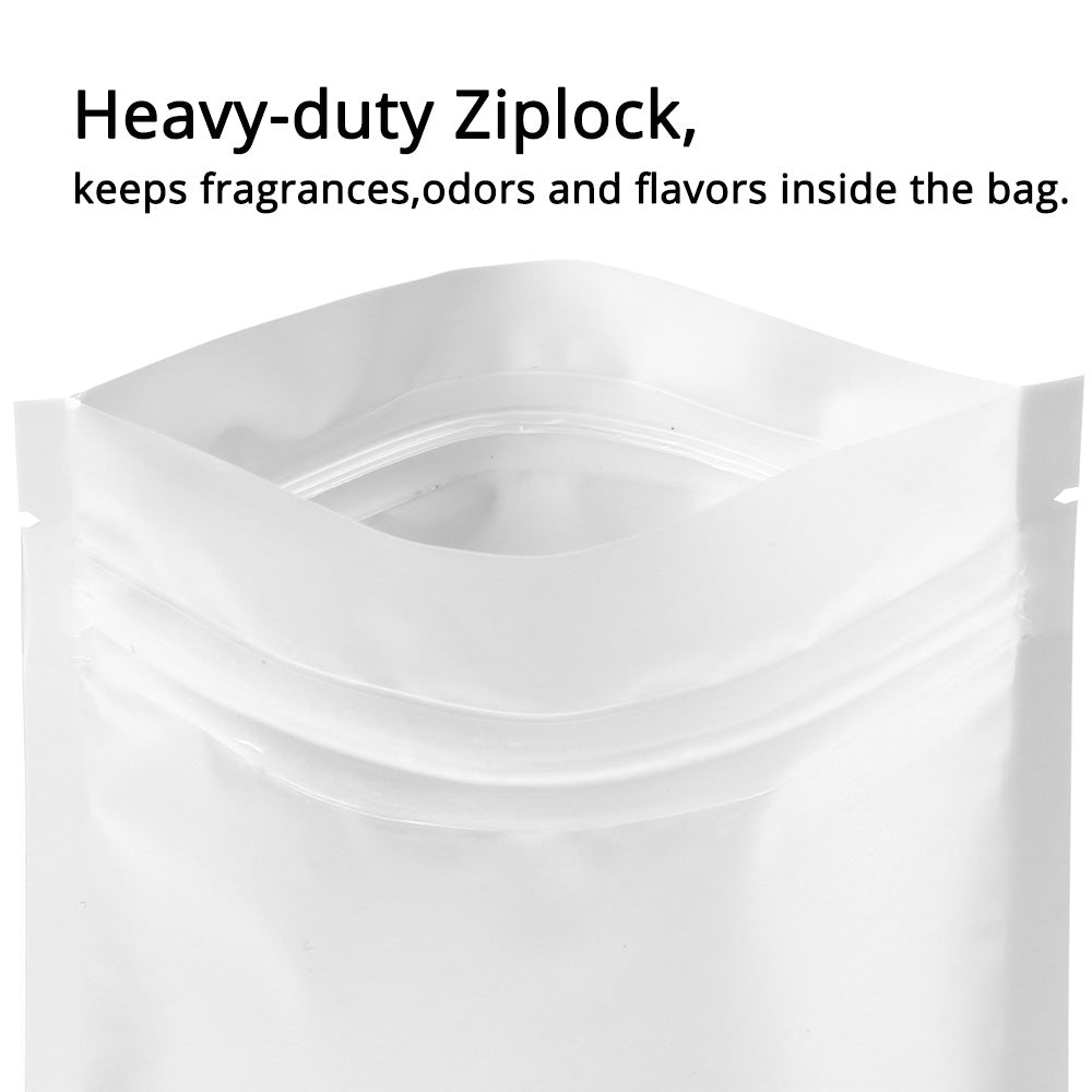 Resealable Aluminum Foil Matte White Stand Up Mylar Pouches Heat Sealable One Side Clear Food Zip Lock Bags