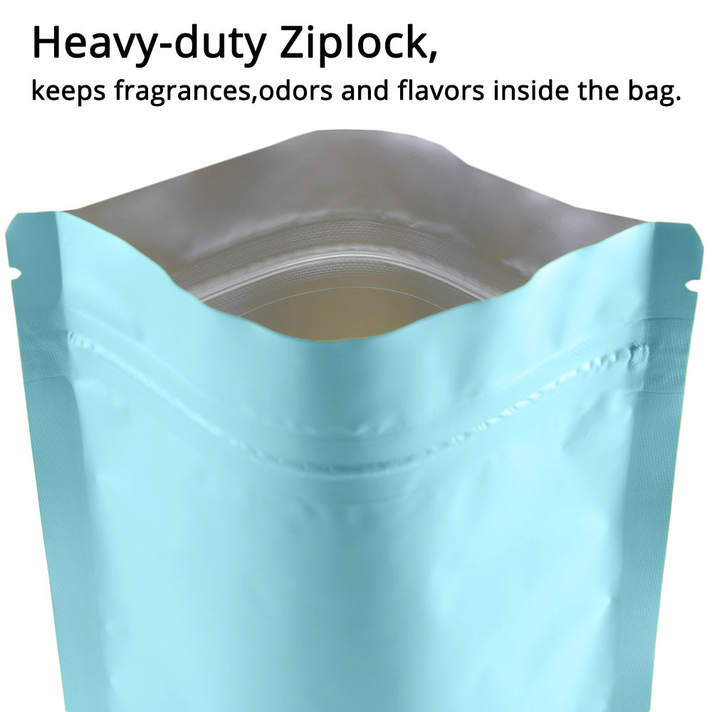 Matte Blue Aluminum Foil Stand Up Zip Lock Pouches Smell Proof Heat Sealable Round Corner Mylar Bags