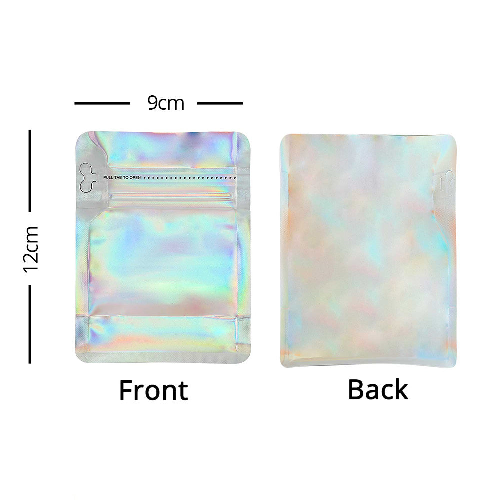 50pcs Eight-sided Coffee Mylar Packaging Doypack Reusable Glossy Holographic Silver Stand Up Zip Lock Pouches
