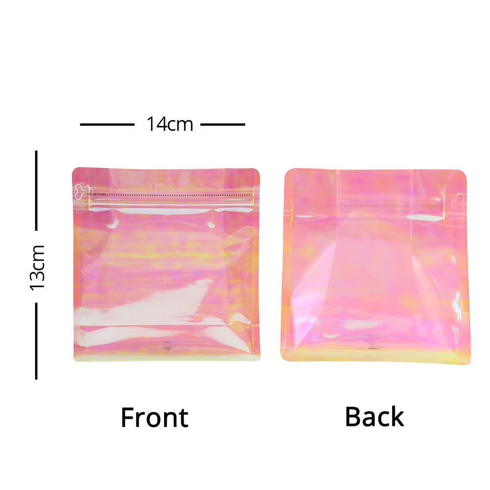 Eight-sided Coffee Glossy Holographic Pink Mylar Packaging Doypack Resealable Aluminum Foil Stand Up Zip Lock Pouches