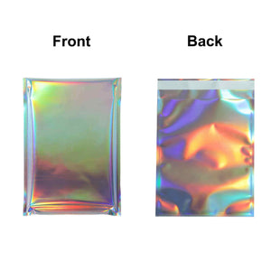100PCS Holographic Silver Aluminum Foil Self-Sealing Plastic Pouches Open Top Flat Glossy Adhesive Courier Toy Packaging Bags