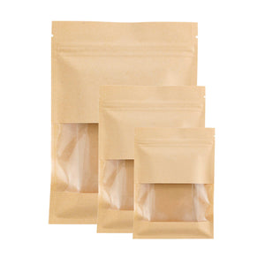 100pcs Matte Heat Seal Ziplock Mylar Packaging Bags Resealable Kraft Paper Flat Pouches with Tear Notch Clear Window