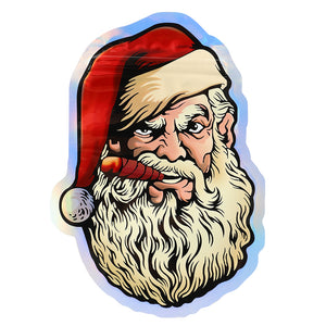 Evil Santa Clause Die Cut 3.5g Mylar Bag Smell Proof Flat Holographic Ziplock Aluminum Foil Pouch