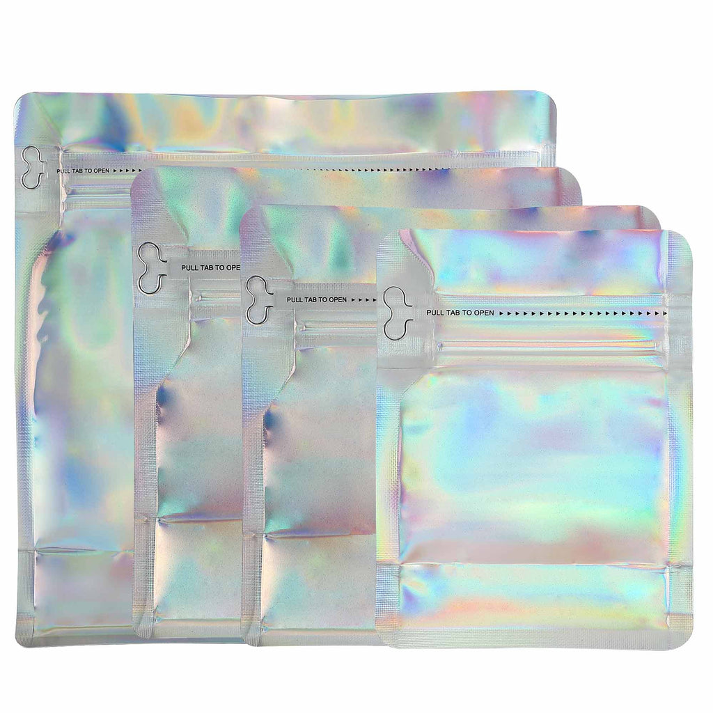 50pcs Eight-sided Coffee Mylar Packaging Doypack Reusable Glossy Holographic Silver Stand Up Zip Lock Pouches