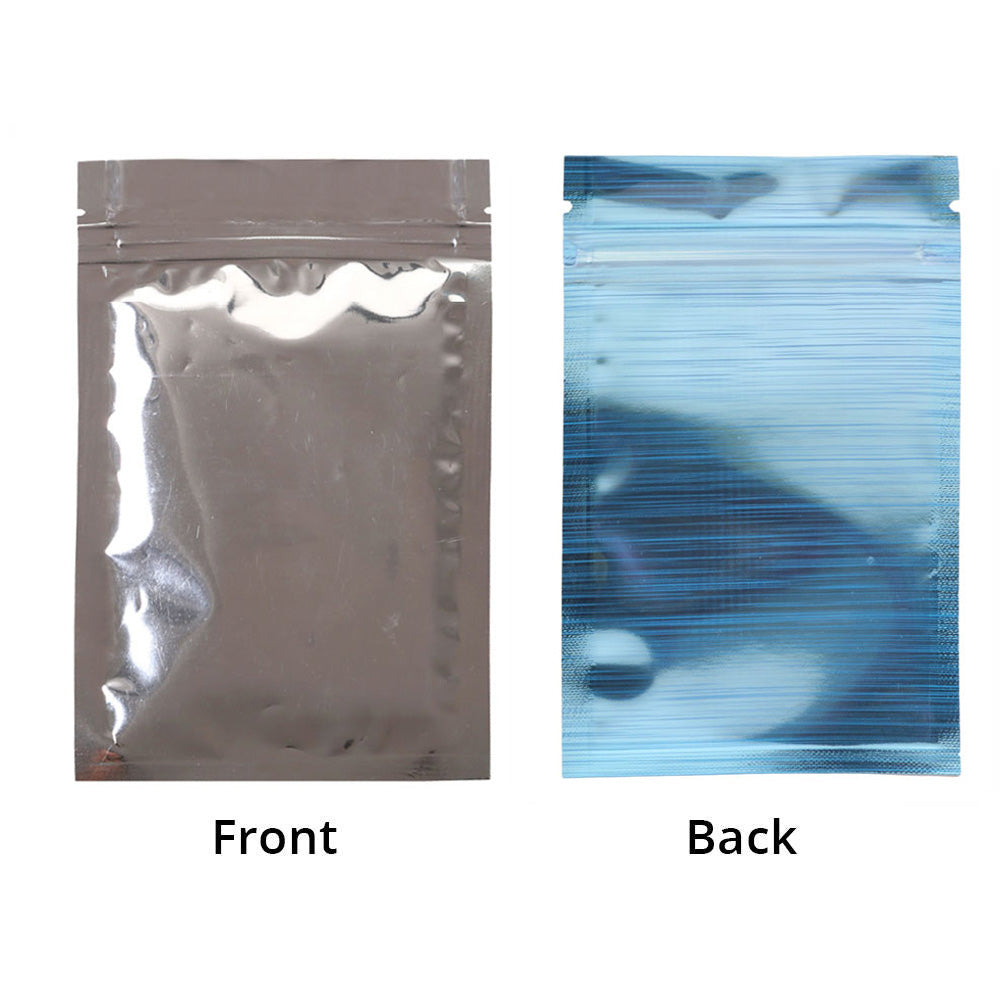 High quality Resealable Glossy Blue Zip Lock Pouches Various Sizes Tear Notch Flat Bottom Mylar Bags With Clear Window