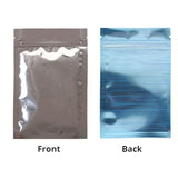 High quality Resealable Glossy Blue Zip Lock Pouches Various Sizes Tear Notch Flat Bottom Mylar Bags With Clear Window
