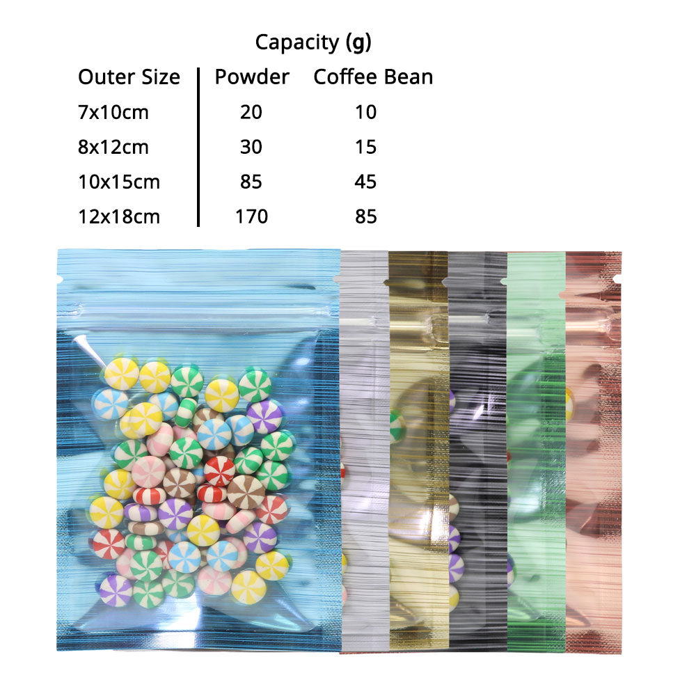 Various Size Glossy Silver Aluminum Foil Mylar Package Bags Smell Proof Sealing Flat Bottom Ziplock Pouches