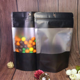 Custom Printed:Matte Black/ White With Frosted Window And Handle Hole Metallic Foil Stand Up Reusable Zipper Storage Bag