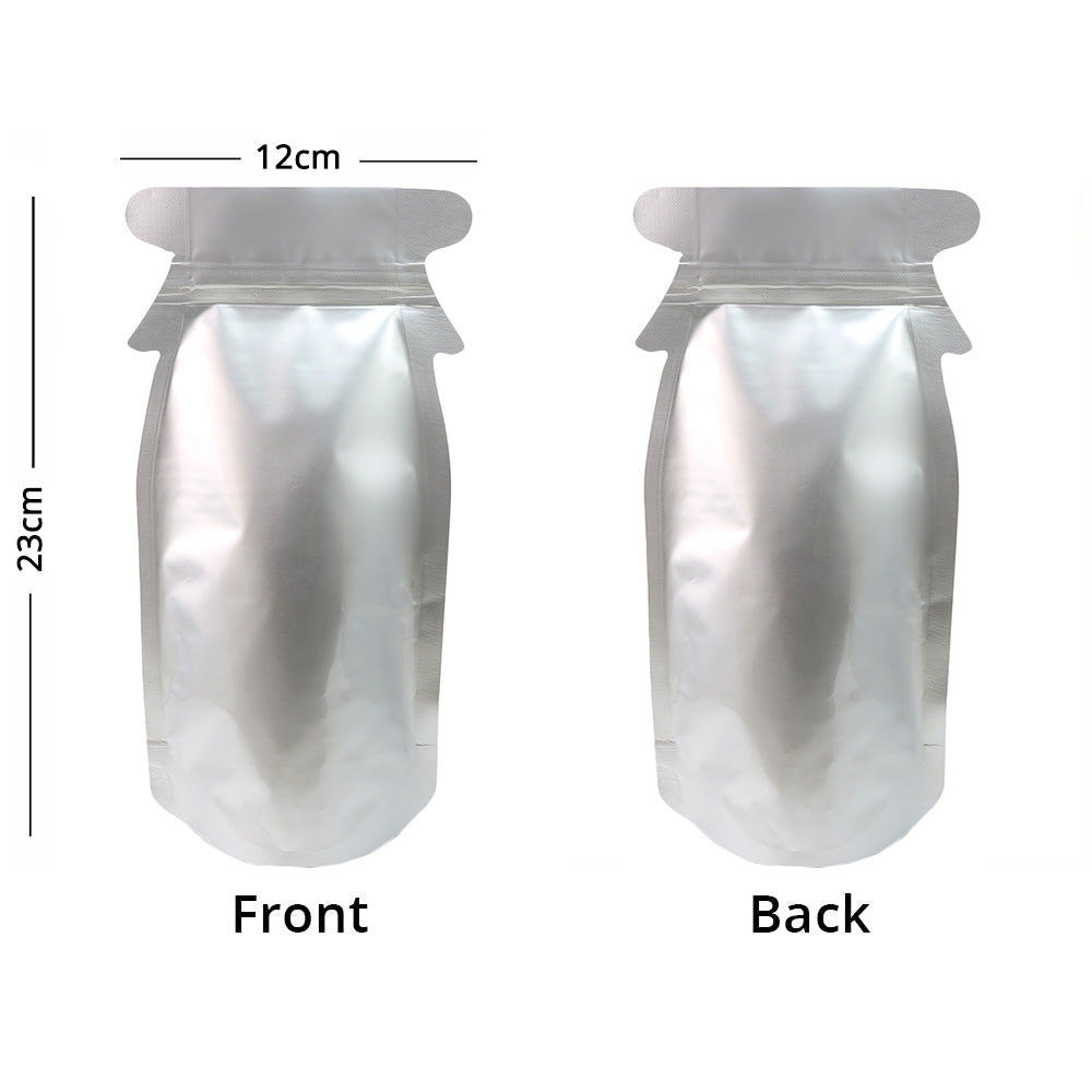 12x23cm Aluminium Foil Mylar Jar Bottle Bag Eco Recyclable Glossy Silver Stand Up Storage Zip Lock Sealed Sachet