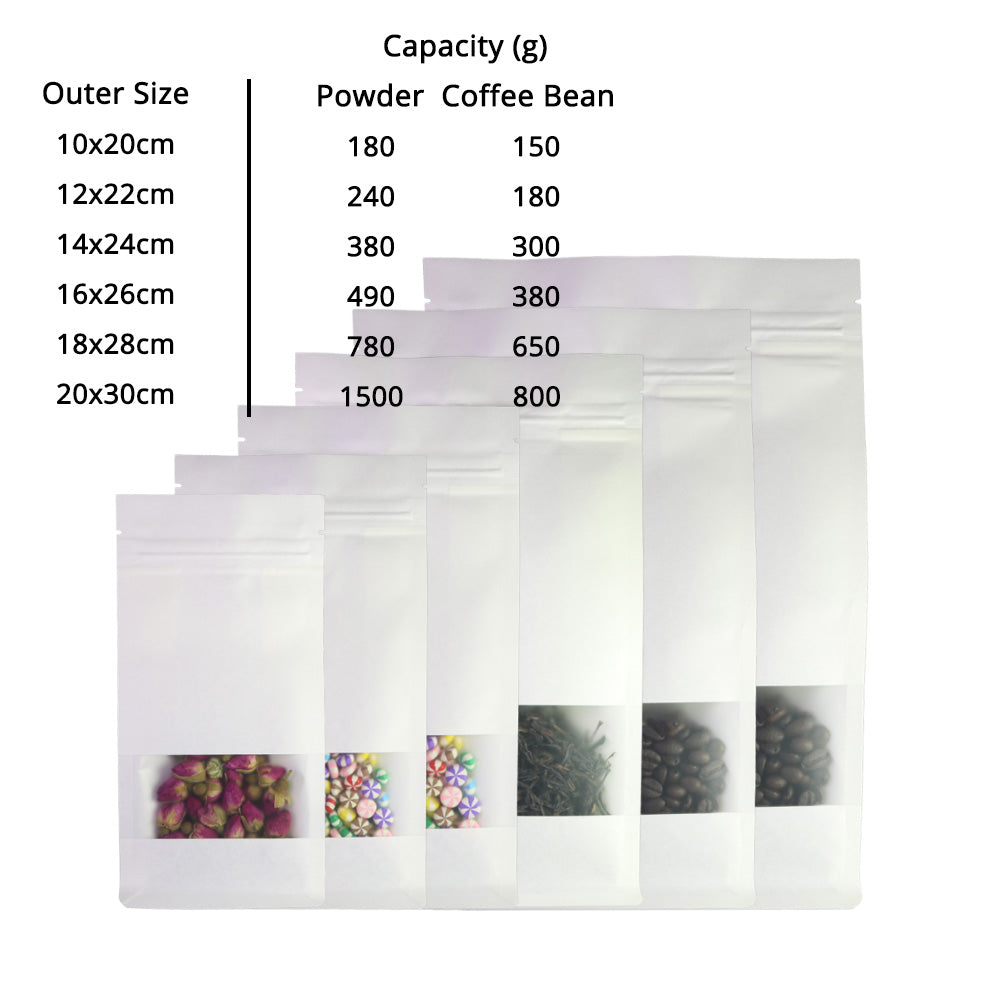 Custom Printed: Zip Lock Bag Kraft Paper In Stock White With Frosted Window Eco Biodegradable Wheat Cereal Storage Stand Up Pouch