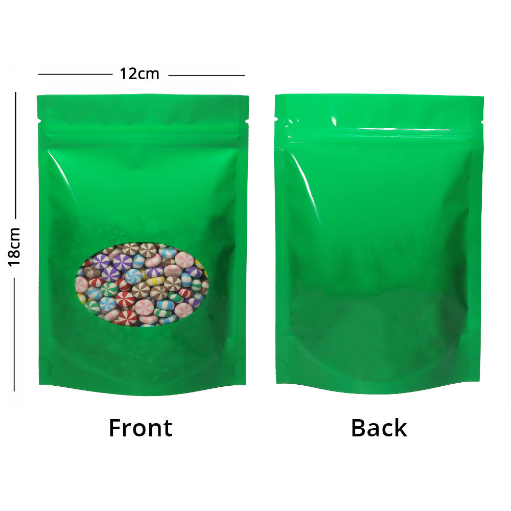 Custom Glossy Sealed Bag With Oval Clear Window And Tear Notch Metallic Foil Mylar Stand Up Household Storage Zip Lock Pouch