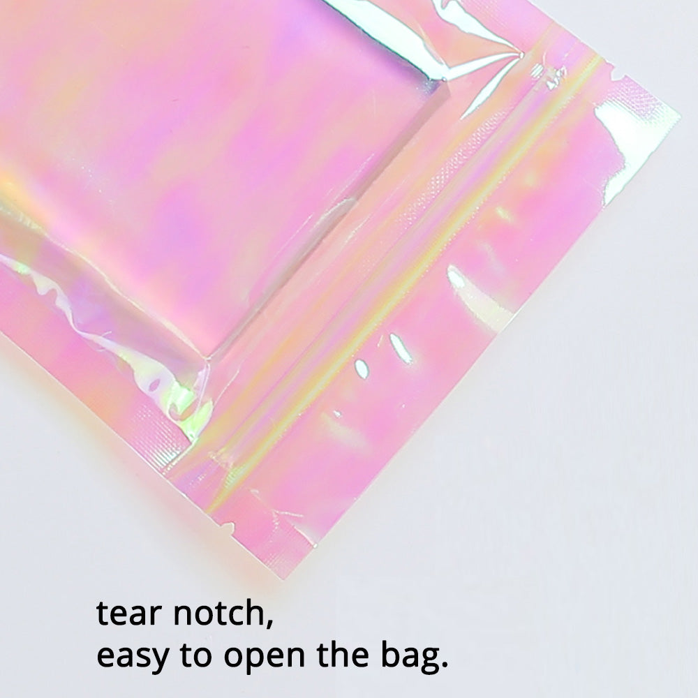 Custom Printed: Holographic Pink Flat Bottom Heat Seal Bag Plastic Mylar Packaging Zip Lock Pouch For Food Make up Storage