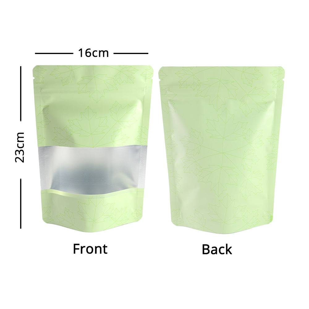 Zip Lock Bag Matte With Frosted Window And Maple Leaf Pattern Aluminium Foil Stand Up Eco Sealed Storage Pouch