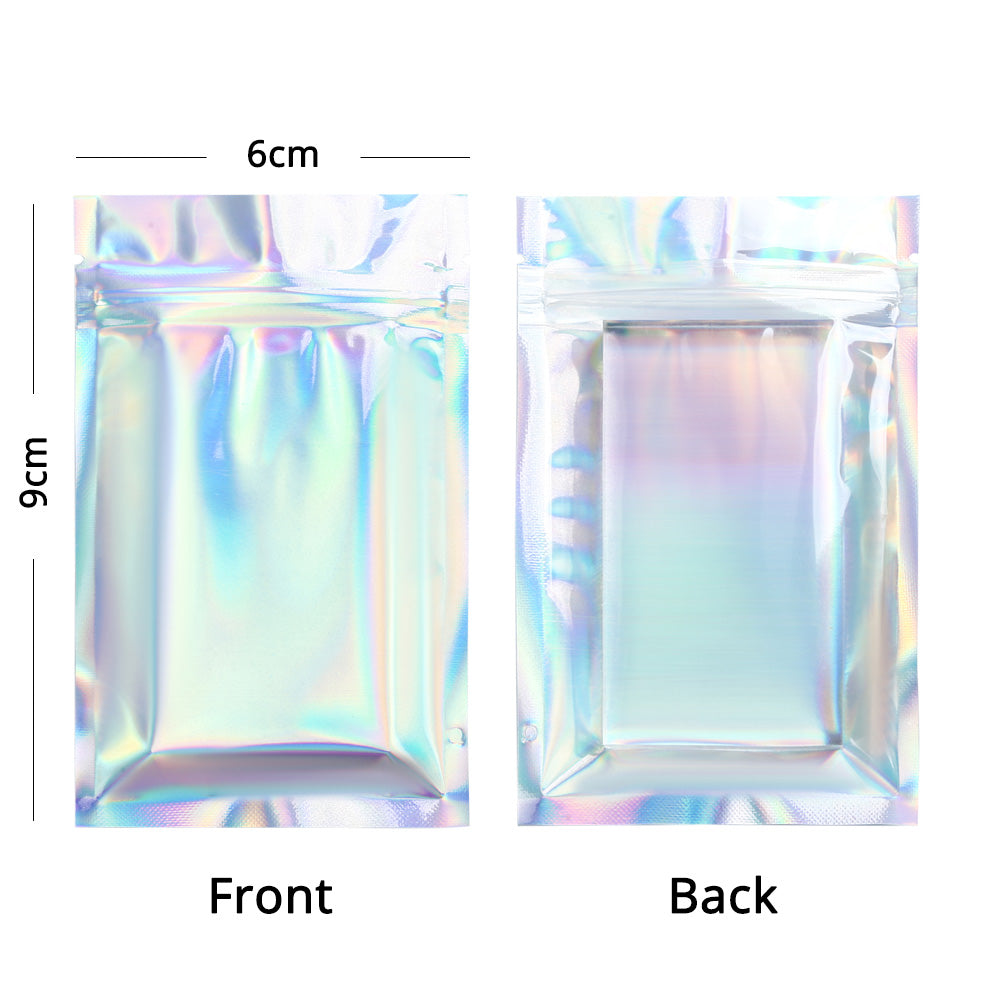 Holographic Silver Bag New Design Glossy Clear Front Plastic Bag Metallic Foil Mylar Cosmetics Food Storage Zipper Pouch