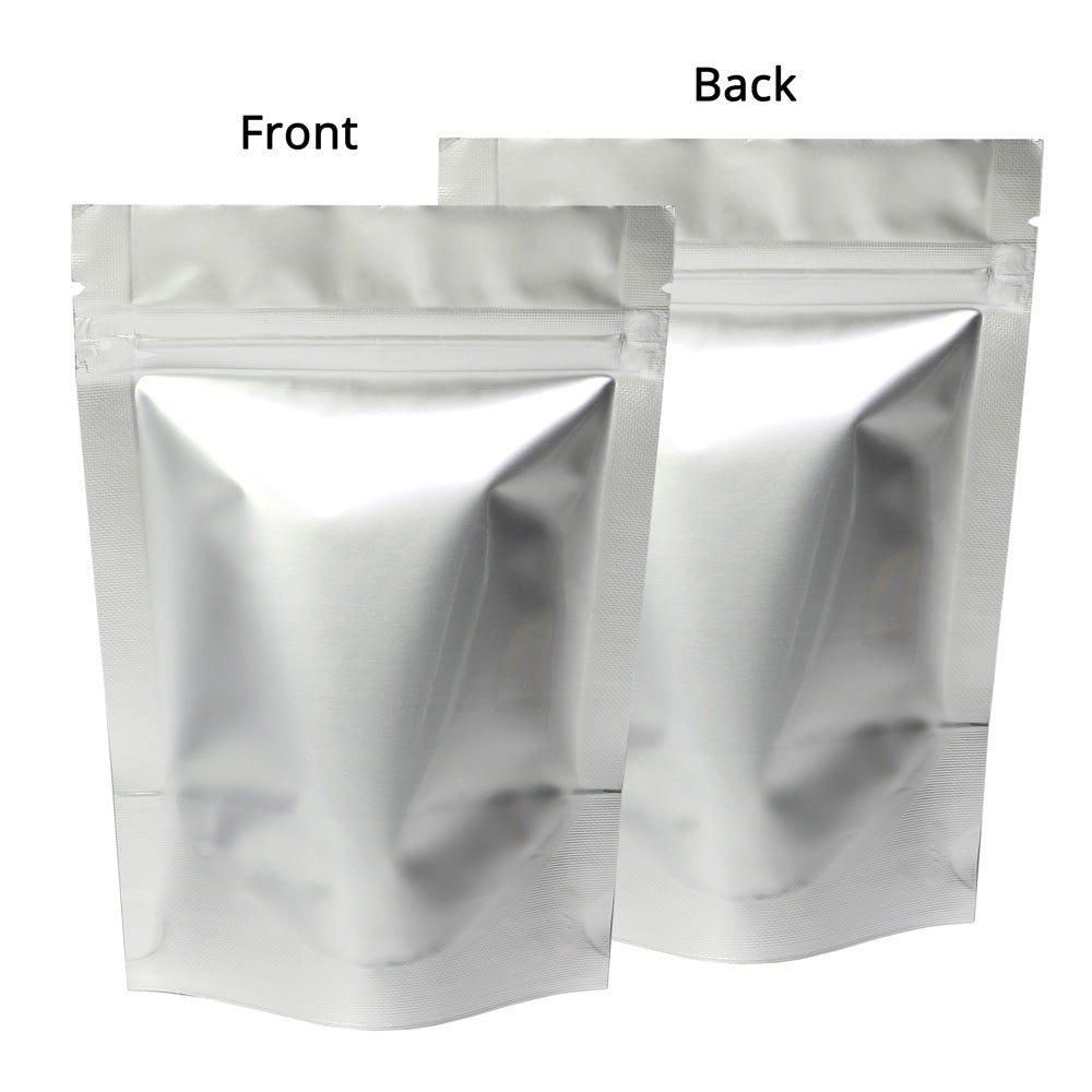 Custom Glossy Silver Aluminium Foil Packaging Reusable Zip Lock Bag Candy Snack Stand Up Storage Sample Pouch