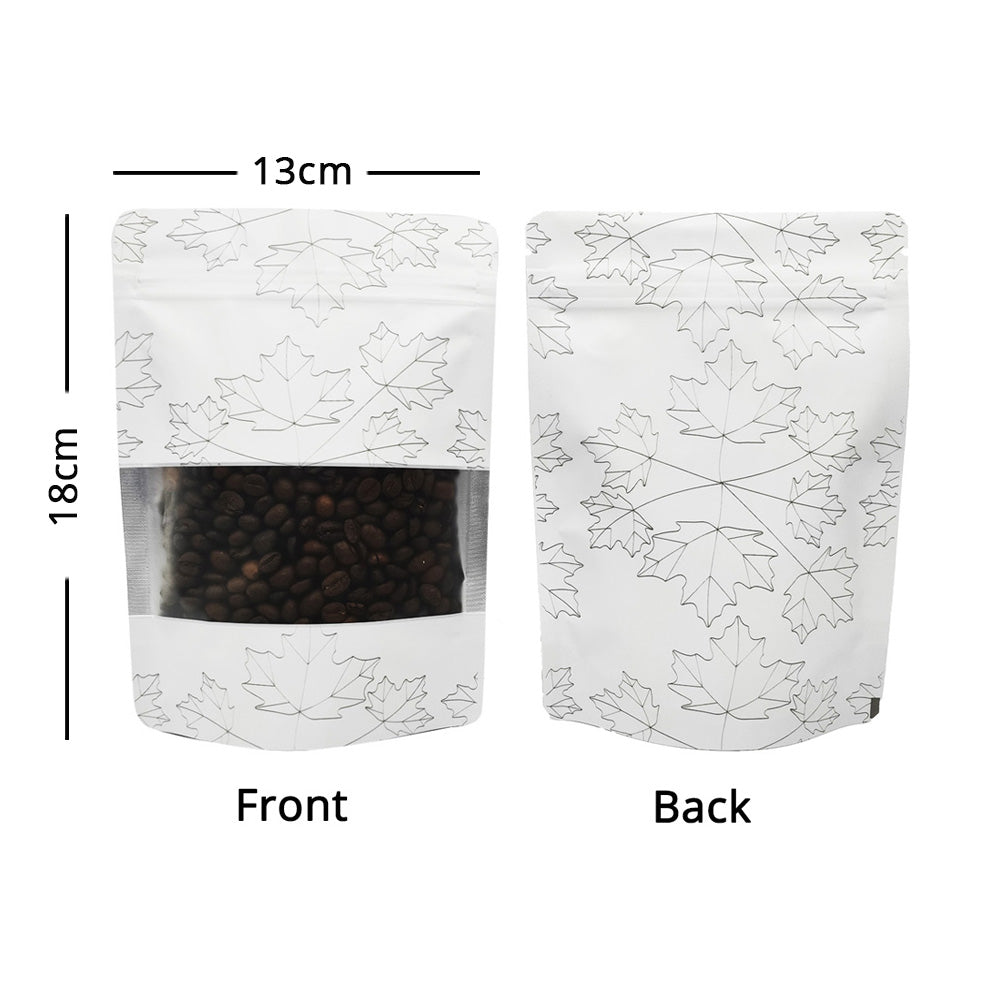 Zip Lock Bag Matte With Frosted Window And Maple Leaf Pattern Aluminium Foil Stand Up Eco Sealed Storage Pouch