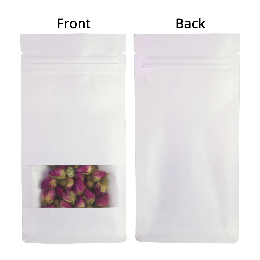 Custom Printed: Zip Lock Bag Kraft Paper In Stock White With Frosted Window Eco Biodegradable Wheat Cereal Storage Stand Up Pouch