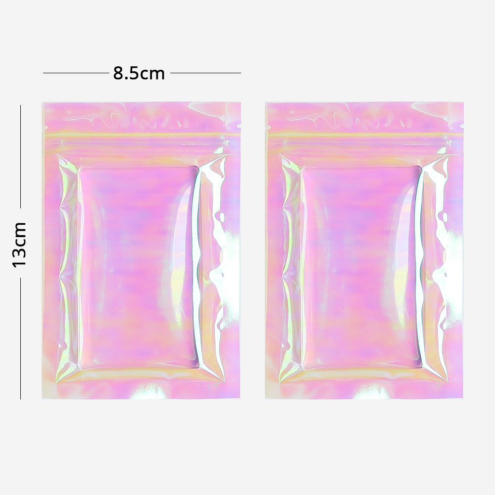 Custom Printed: Holographic Pink Flat Bottom Heat Seal Bag Plastic Mylar Packaging Zip Lock Pouch For Food Make up Storage