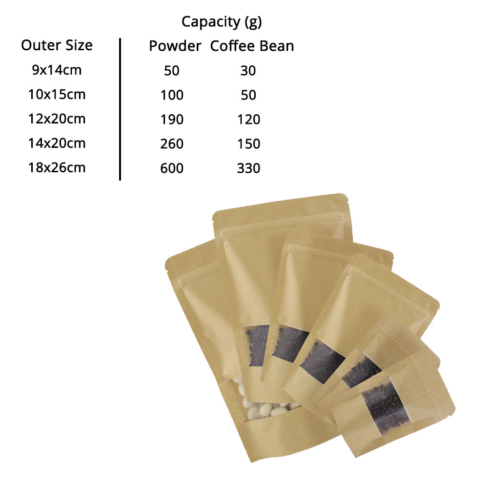 High Quality Matte Variousizes Kraft Paper Bag Mylar Eco Recyclable Stand Up With Window Zip Lock Storage Pouch